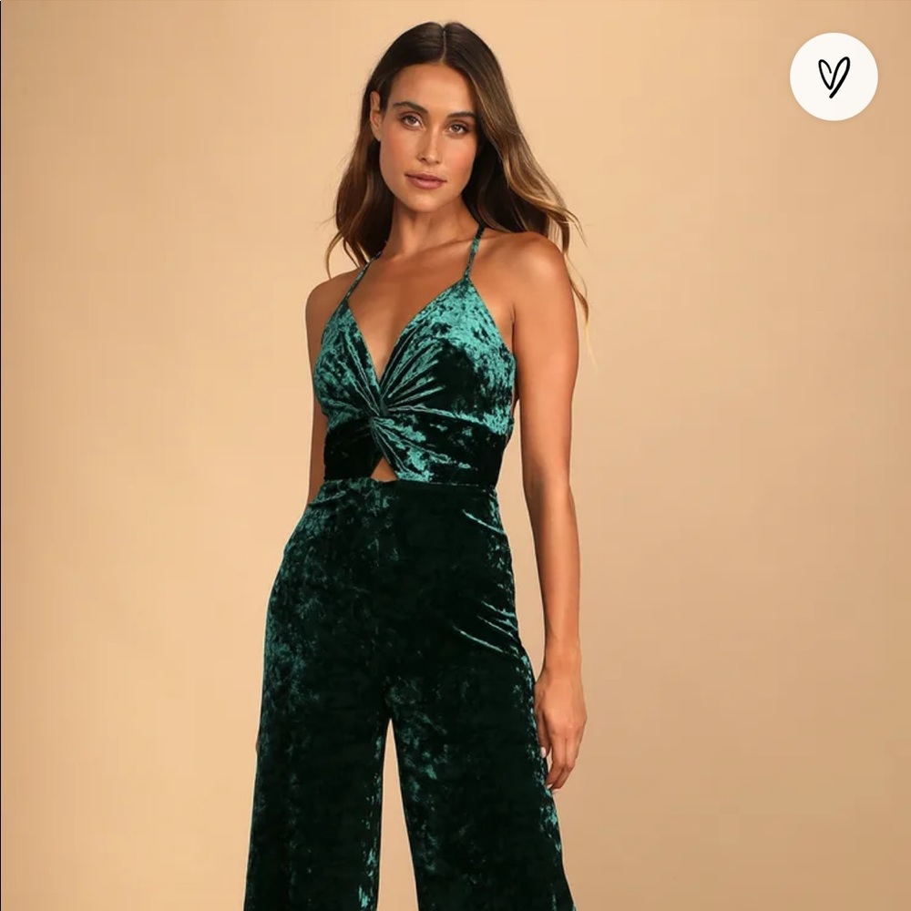 Lulus velvet jumpsuit emerald green
